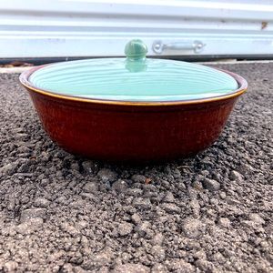 Red Wing Pottery USA Teal Brown Pottery Serving Pot Casserole Bowl & Lid
